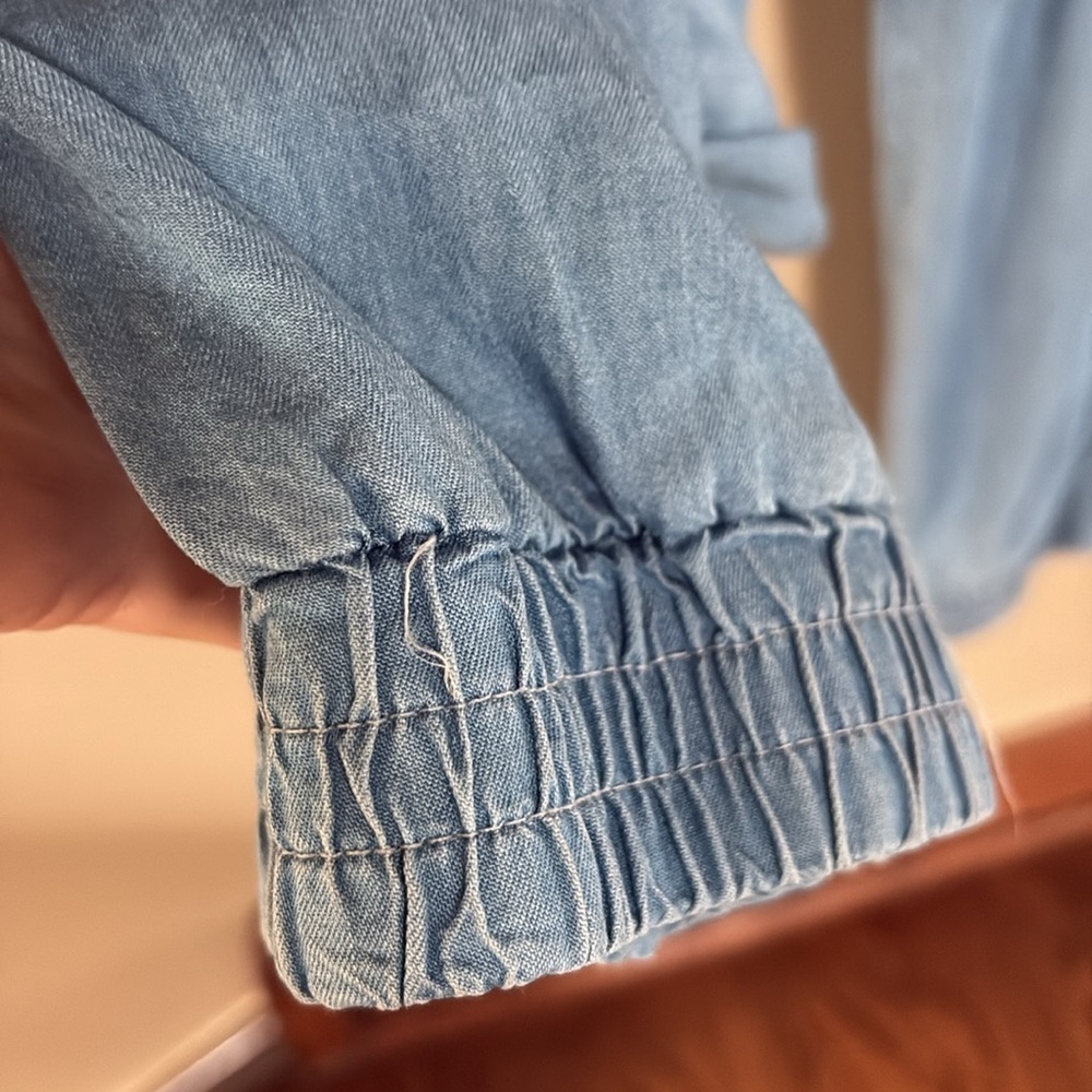Denim Blue Drawstring organic RAYON jogger Pants pull on elastic waist belt Med - Picture 6 of 14